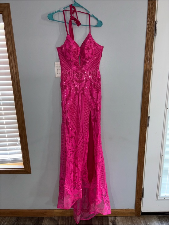 Dresses & Skirts - Hot Pink Sequin Halter Evening Gown